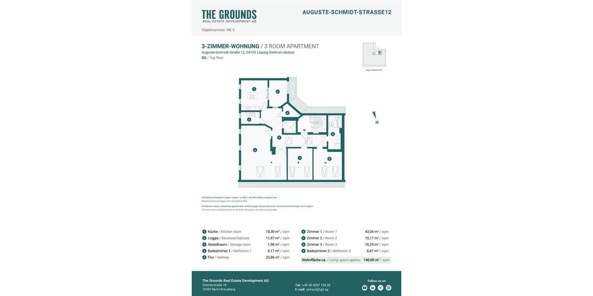 Etagenwohnung Leipzig Zentrum-Südost - 3 Zimmer, 140 m&sup2;, 729.000&euro; | Angebot:25751458