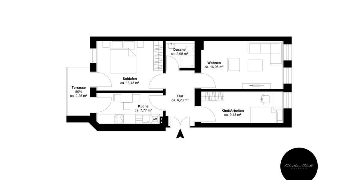 Erdgeschoßwohnung Leipzig Ost - 3 Zimmer, 59 m&sup2;, 530&euro; | Angebot:25751108