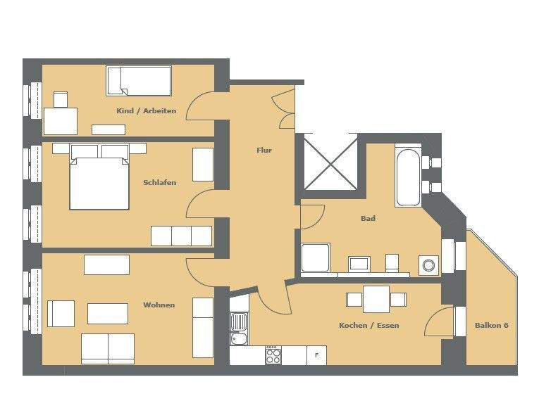 Etagenwohnung Leipzig Gohlis-Mitte - 3 Zimmer, 87 m&sup2;, 299.000&euro; | Angebot:25735021