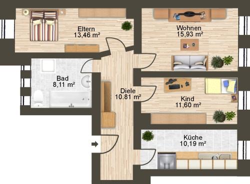 Etagenwohnung Leipzig Nordwest - 3 Zimmer, 70 m&sup2;, 705&euro; | Angebot:25391317