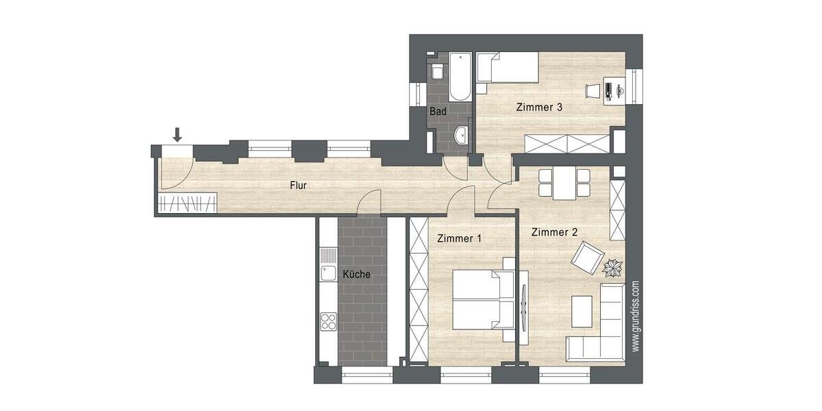 Etagenwohnung Leipzig Mitte - 3 Zimmer, 78 m&sup2;, 1.119&euro; | Angebot:26180431