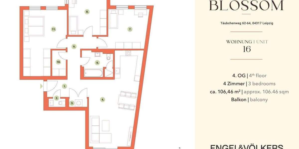 Etagenwohnung Leipzig Zentrum-Ost - 4 Zimmer, 106 m&sup2;, 550.000&euro; | Angebot:25780228