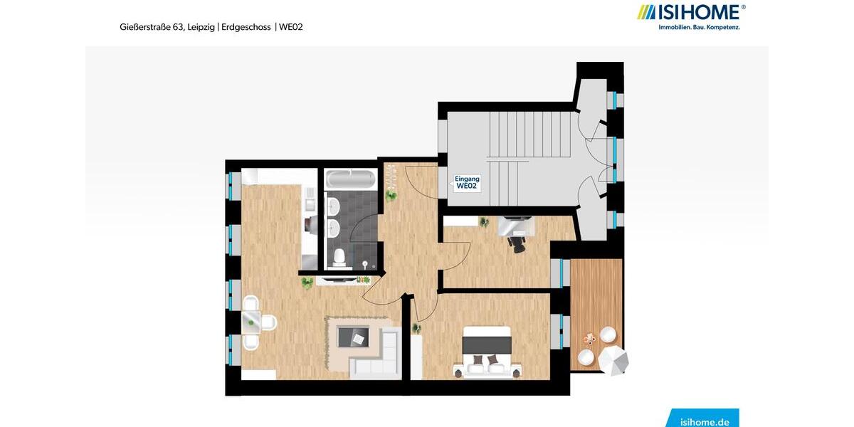 Etagenwohnung Leipzig Altwest - 3 Zimmer, 65 m&sup2;, 712&euro; | Angebot:25991273