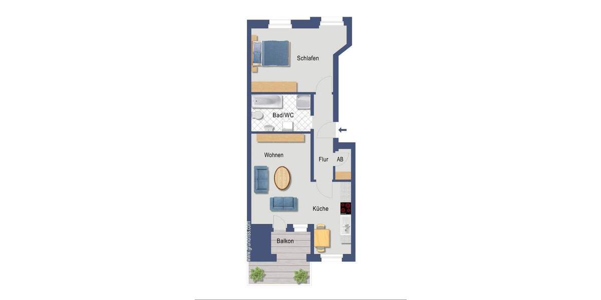 Etagenwohnung Leipzig Kleinzschocher - 2 Zimmer, 57 m&sup2;, 195.000&euro; | Angebot:25666066