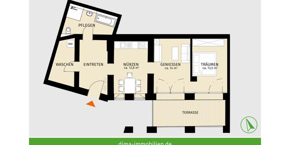 EG-Whg. im sanierten Denkmal mit Einbauküche, Terrasse, Vollbad, TG-Stellplatz, HWR, Keller u. v. m. 2 zimmer