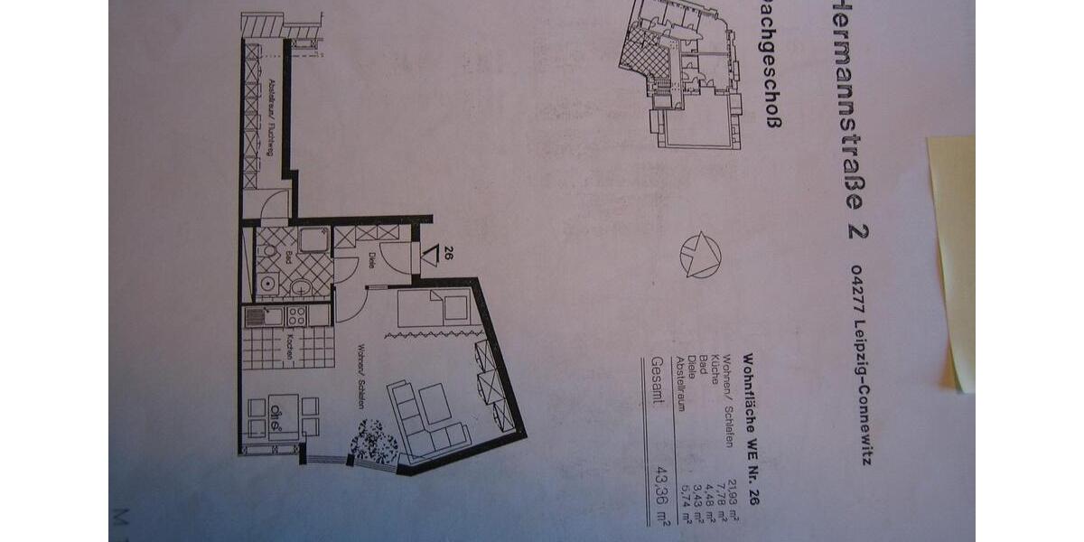 Dachgeschoßwohnung Leipzig Süd - 1.5 Zimmer, 43 m&sup2;, 125.000&euro; | Angebot:26481049