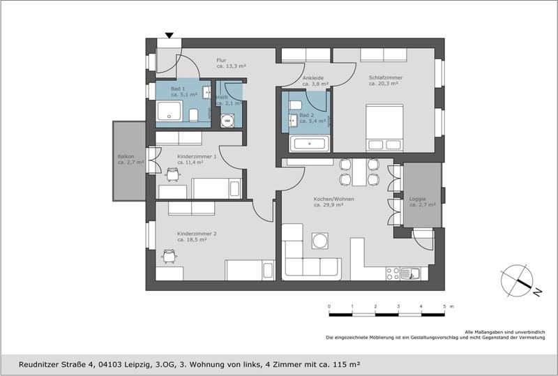 Etagenwohnung Leipzig Mitte - 4 Zimmer, 115 m&sup2;, 1.612&euro; | Angebot:26377337
