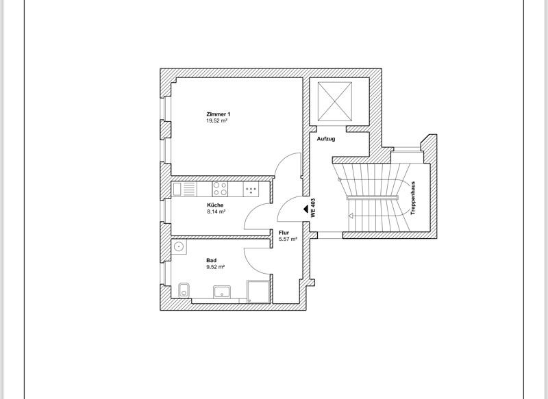 Etagenwohnung Leipzig Nordost - 1 Zimmer, 41 m&sup2;, 356&euro; | Angebot:25387414