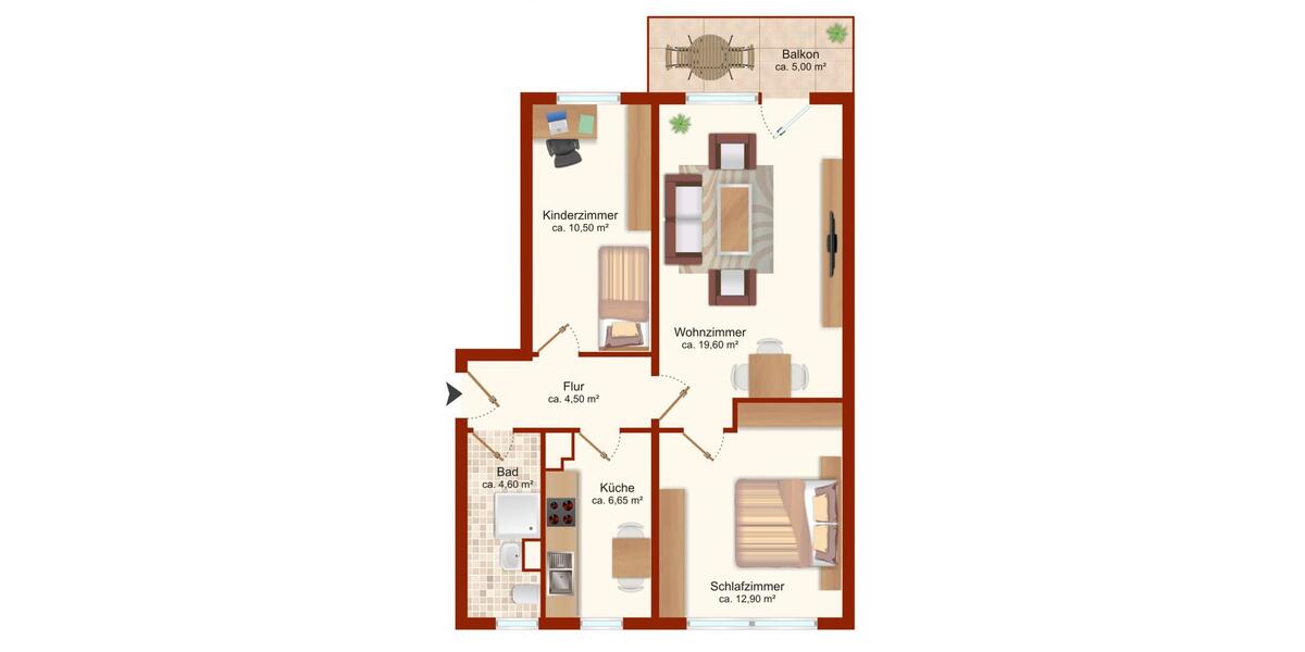 Erdgeschoßwohnung Bad Dürrenberg - 3 Zimmer, 60 m&sup2;, 395&euro; | Angebot:26367183
