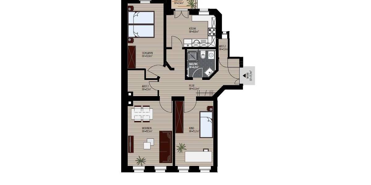 Etagenwohnung Leipzig Schönefeld-Abtnaundorf - 3 Zimmer, 77 m&sup2;, 192.300&euro; | Angebot:26472302