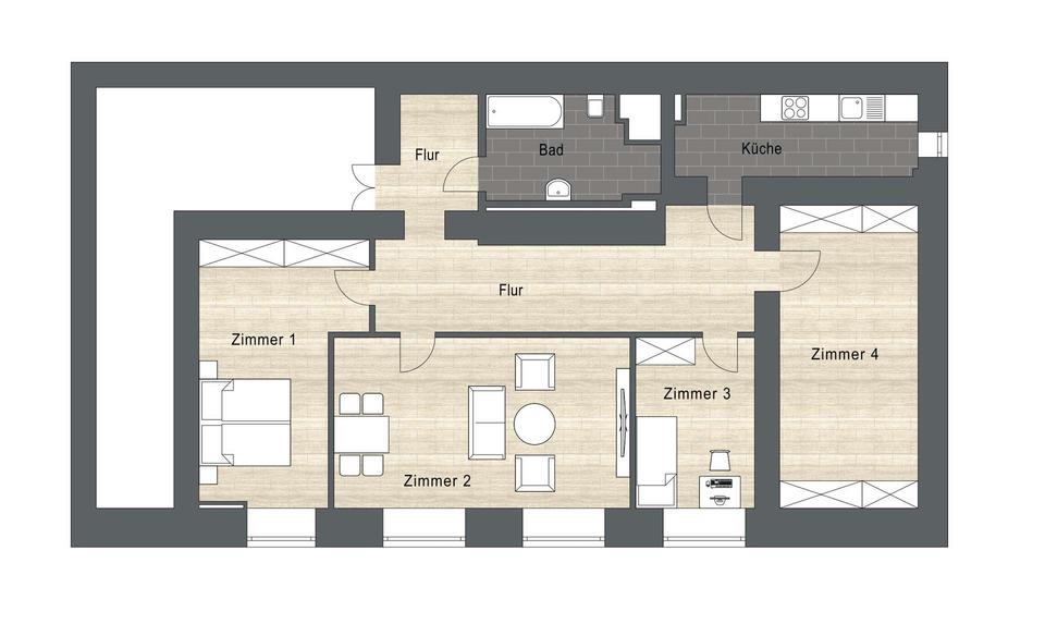 Etagenwohnung Leipzig Mitte - 4 Zimmer, 94 m&sup2;, 1.199&euro; | Angebot:25582107
