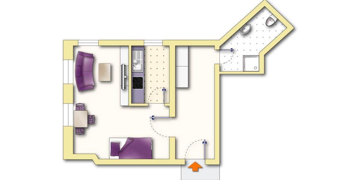 Hochparterre Leipzig Südwest - 1 Zimmer, 41 m&sup2;, 395&euro; | Angebot:26318097