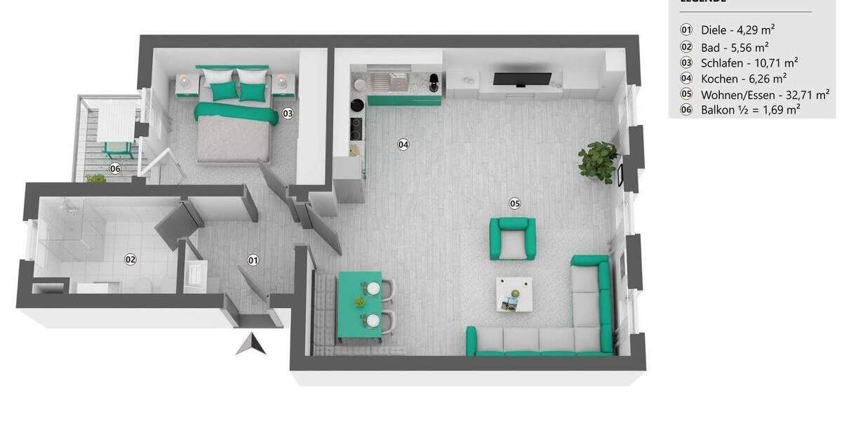 Etagenwohnung Leipzig Plagwitz - 2 Zimmer, 60 m&sup2;, 245.000&euro; | Angebot:25673746