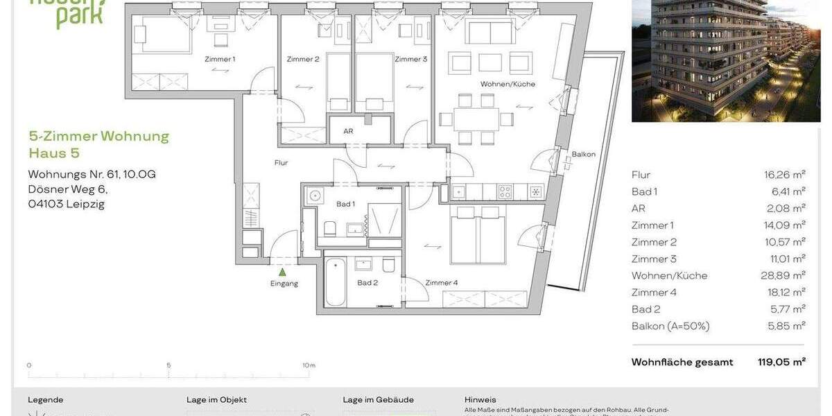 Etagenwohnung Leipzig Zentrum-Südost - 5 Zimmer, 119 m&sup2;, 776.000&euro; | Angebot:25717147