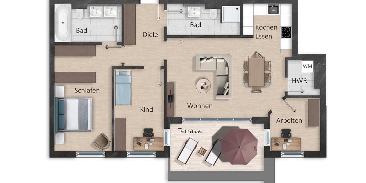Terrassenwohnung Leipzig Nordwest - 3.5 Zimmer, 92 m&sup2;, 1.440&euro; | Angebot:26697007