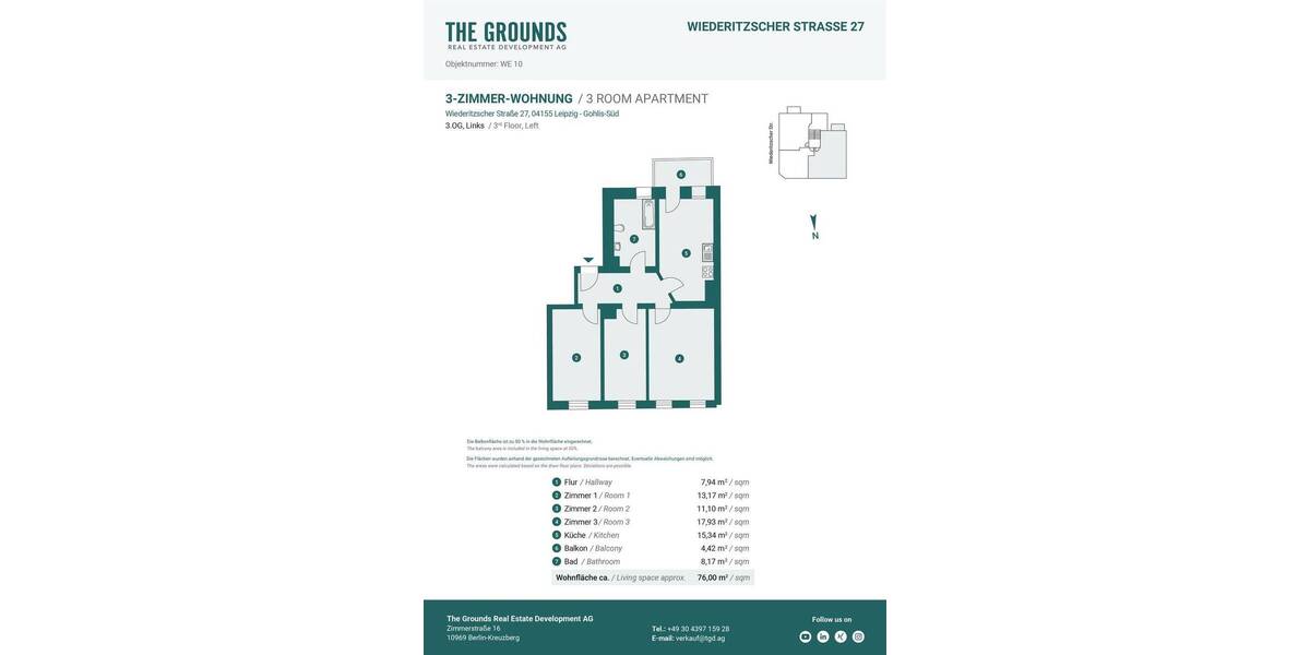 Etagenwohnung Leipzig Gohlis-Süd - 3 Zimmer, 76 m&sup2;, 299.000&euro; | Angebot:26381347