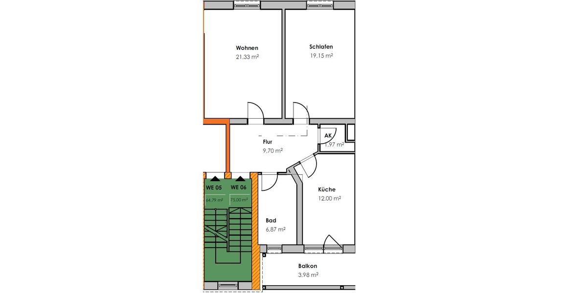 Etagenwohnung Leipzig Nordwest - 2 Zimmer, 75 m&sup2;, 850&euro; | Angebot:25646456