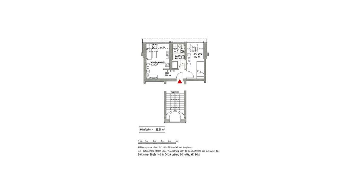 Dachgeschoßwohnung Leipzig Nord - 1 Zimmer, 29 m&sup2;, 450&euro; | Angebot:26662900