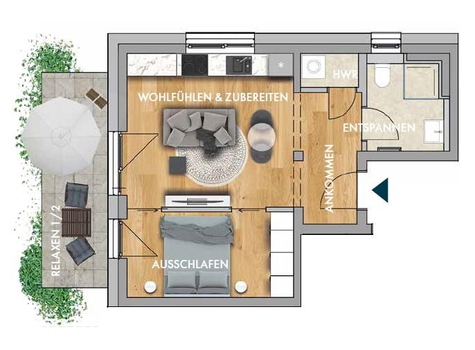 Etagenwohnung Markkleeberg - 2 Zimmer, 43 m&sup2;, 734&euro; | Angebot:25049037