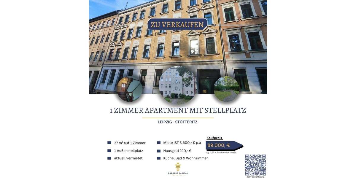 Etagenwohnung Leipzig / Stötteritz Stötteritz - 1 Zimmer, 37 m&sup2;, 89.000&euro; | Angebot:27263473