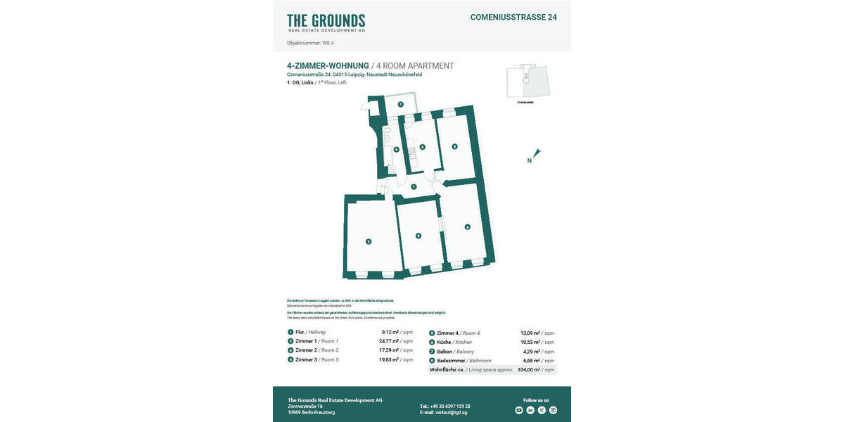 Etagenwohnung Leipzig Neustadt-Neuschönefeld - 4 Zimmer, 103 m&sup2;, 395.000&euro; | Angebot:25803347