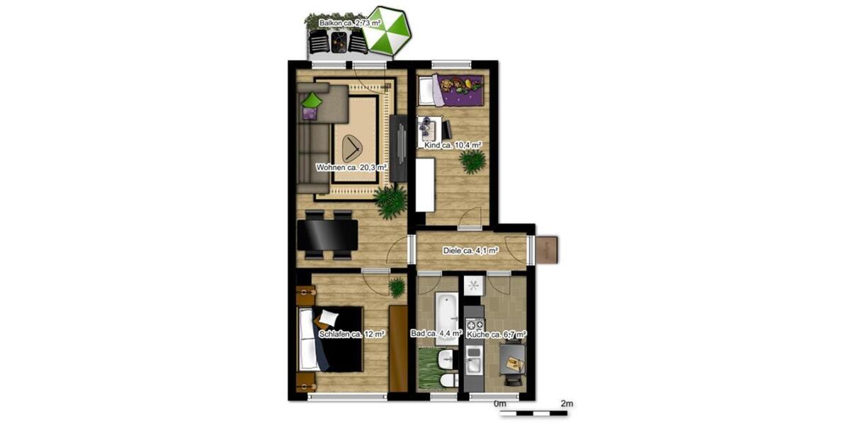 Etagenwohnung Borna - 3 Zimmer, 58 m&sup2;, 349&euro; | Angebot:25795867