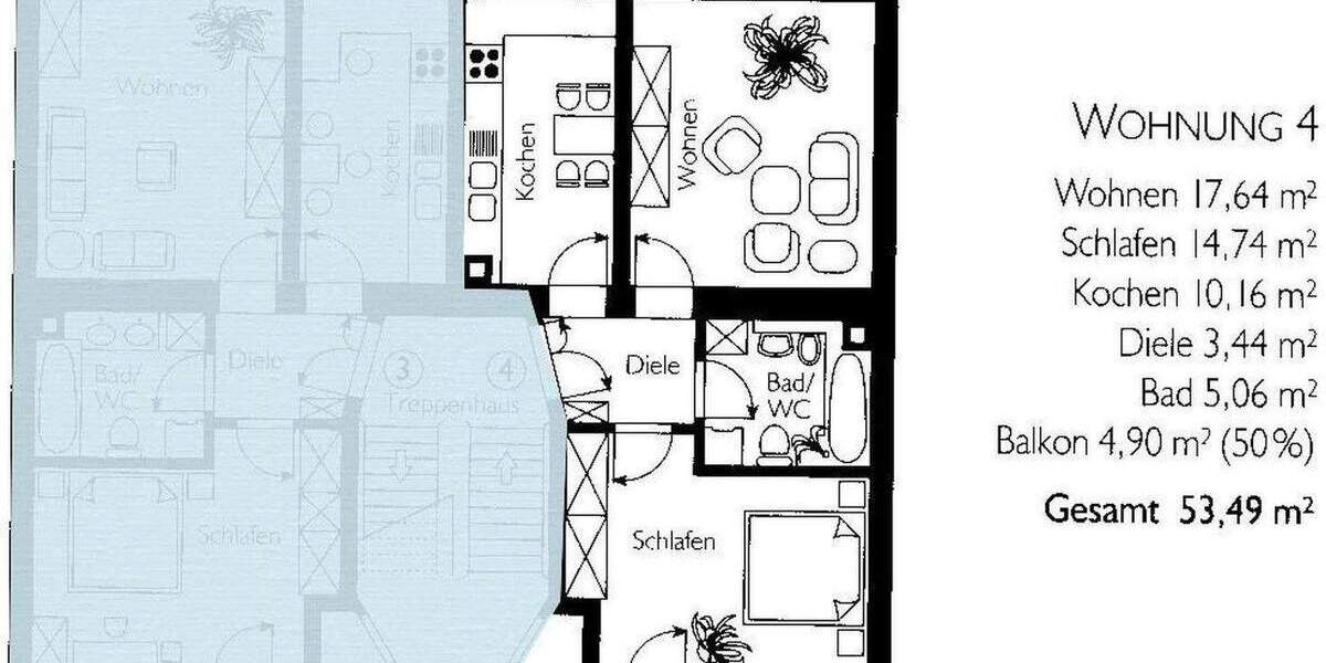 Etagenwohnung Leipzig Gohlis-Süd - 2 Zimmer, 53 m&sup2;, 185.000&euro; | Angebot:25824682
