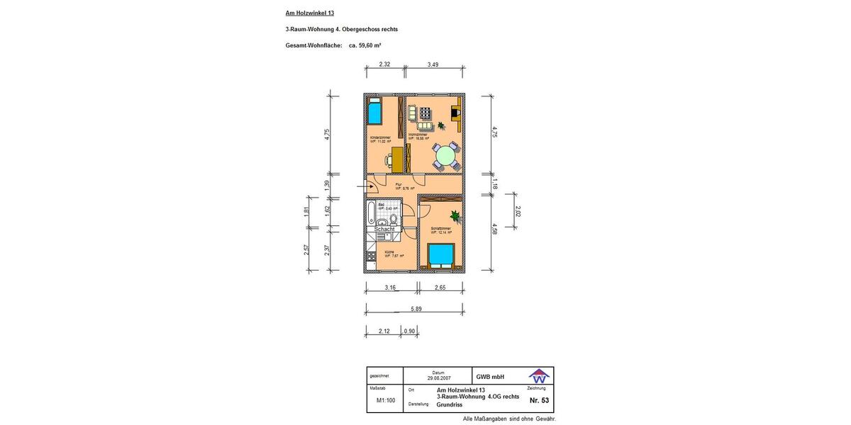 Etagenwohnung Grimma - 3 Zimmer, 60 m&sup2;, 400&euro; | Angebot:26095338