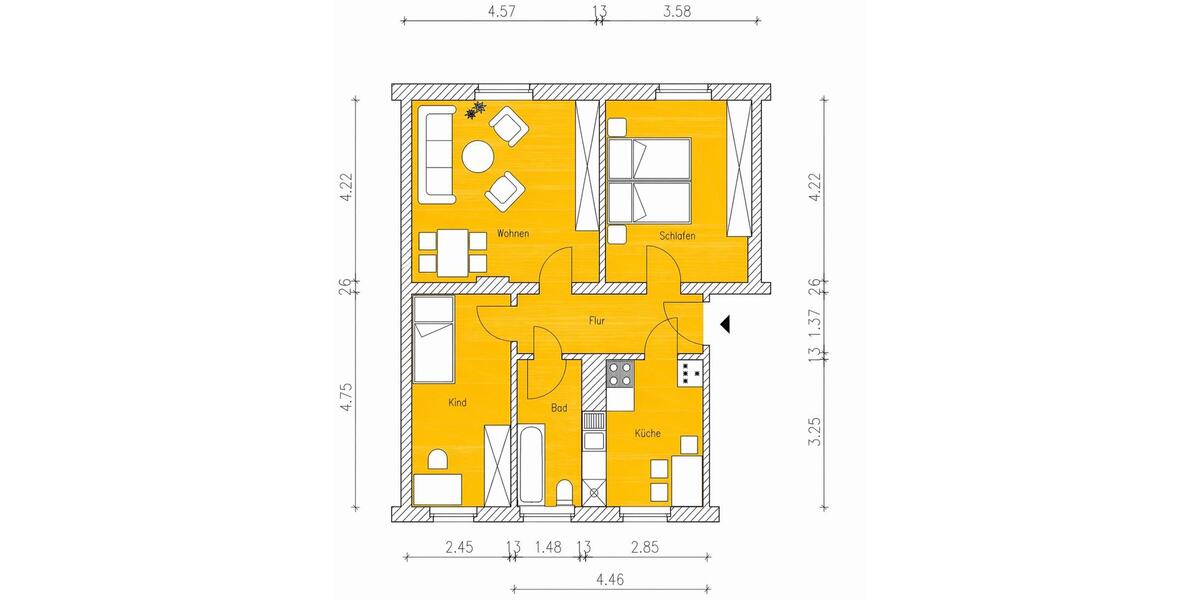 Etagenwohnung Delitzsch - 3 Zimmer, 60 m&sup2;, 630&euro; | Angebot:26226449