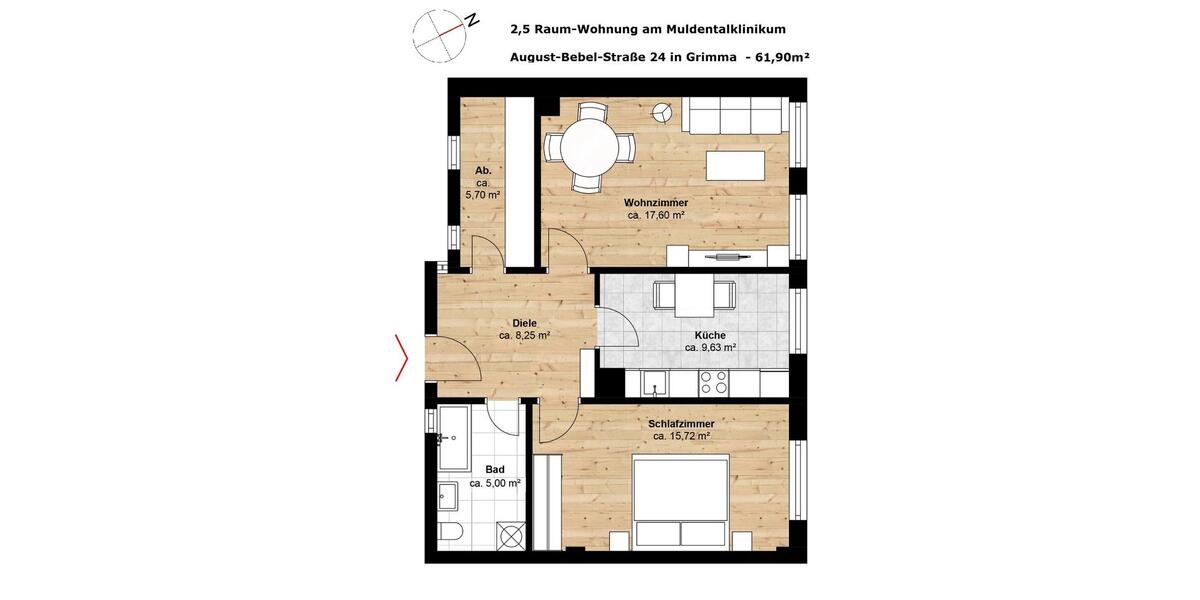 Neu renovierte 2,5-Raum-Wohnung an der Muldental-Klinik 2 zimmer