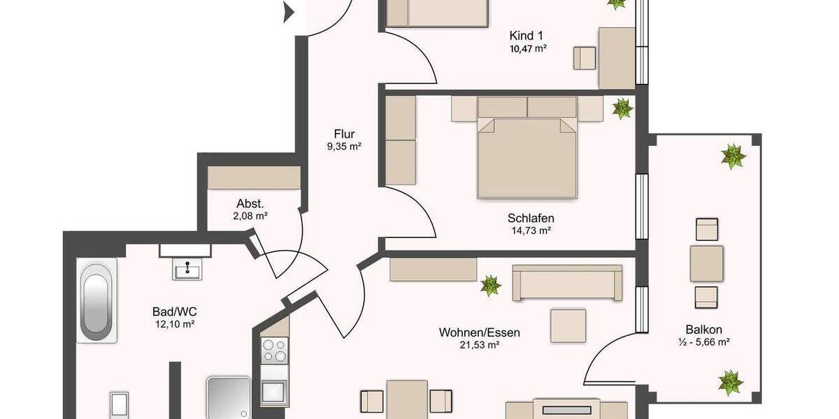 Etagenwohnung Leipzig Plagwitz - 3 Zimmer, 76 m&sup2;, 429.800&euro; | Angebot:26554606
