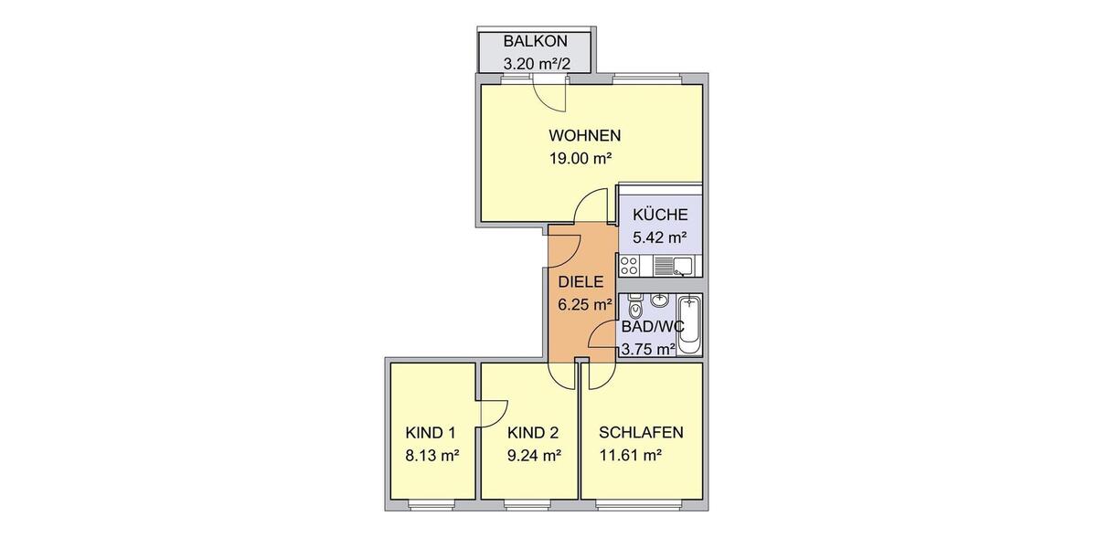 Etagenwohnung Sandersdorf-Brehna Brehna - 4 Zimmer, 65 m&sup2;, 485&euro; | Angebot:23742768